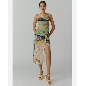 UO Postcard Print Wild Seam Slip Dress Midi Size Large NWT